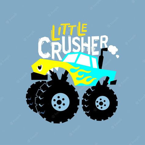 Premium Vector | Hand drawn cartoon monster truck. vector illustrations for apparel prints and other uses. Monster Truck Illustration, Monster Truck Tattoo, Monster Truck Drawing, Cartoon Monster Truck, Truck Cartoon, Truck Illustration, Monster Truck Kids, Truck Tattoo, Monster Truck Party