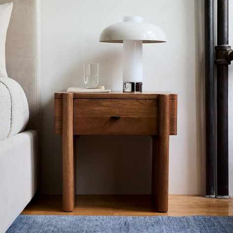 Modern Nightstands & Bedside Tables | West Elm West Elm Nightstand, Round Nightstand, Nightstand Design, Modern Nightstands, Guest Bedroom Design, Wood Bedside Table, Wooden Nightstand, Furniture Side Tables, Modern Nightstand