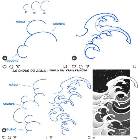 How To Draw Japanese Waves, Japanese Finger Waves Drawing, Japanese Tattoo Elements, Japanese Water Drawing, Japanese Style Waves, Wave Japanese Tattoo, Japanese Waves Drawing, Traditional Japanese Wave Tattoo, Japanese Art Tutorial