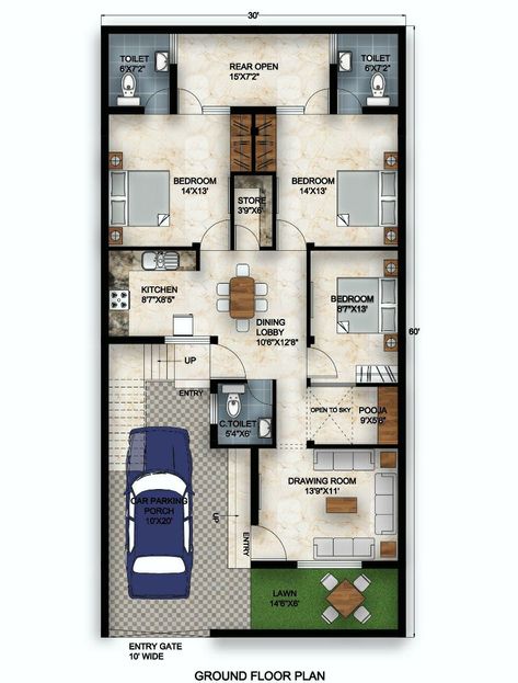 10 Marla House Plan, 30x50 House Plans, Budget House Plans, 20x40 House Plans, 30x40 House Plans, 2bhk House Plan, Indian House Plans, Modern Small House Design, Building House Plans Designs