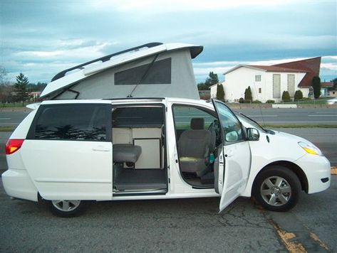 GTRV Toyota Sienna Pop-Top Conversion Sienna Camper, Sienna Van, Toyota Camper, Chevy Astro Van, Minivan Camper Conversion, Stealth Camping, Minivan Camping, Van Dwelling, Slide In Camper