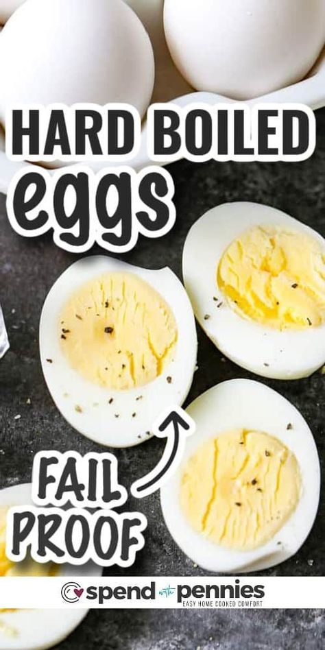 Hard boiled eggs are the base for an amazing snack, appetizer, or breakfast! So easy to make and they can be enjoyed all week long for breakfast, lunch, or even dinner! Prepare them in advance and add them to a cobb salad, turn them into deviled eggs, or eat them simply as a snack. #hardboiledeggs #easy #eggs #spendwithpennies Baked Hard Boiled Eggs, Easy Peel Eggs, Egg Calories, Deviled Eggs Recipe Easy, Hard Boiled Egg Recipes, Making Hard Boiled Eggs, Easy Egg Recipes, Deviled Eggs Easy, Perfect Hard Boiled Eggs