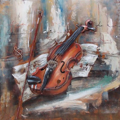 Violin Acrylic Painting Print on Metal East Urban Home Violin, Canvas, Art