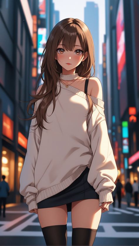 Unique Rave Outfits, Anime Brown Hair, Girl With Brown Hair, Japon Illustration, Anime Inspired Outfits, Marathons, Anime Artwork Wallpaper, Digital Art Anime, Illustration Girl