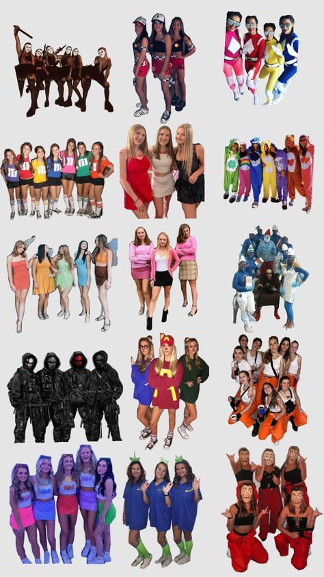 Four Halloween Costumes Friends, Halloween Ideas For 6 People, Inside Out Group Halloween Costumes, 6 Group Costume Ideas, Four Halloween Costumes Group Of, 7 Person Costume, Four Friends Halloween Costumes, Basic Group Halloween Costumes, Diy Halloween Costumes Trio