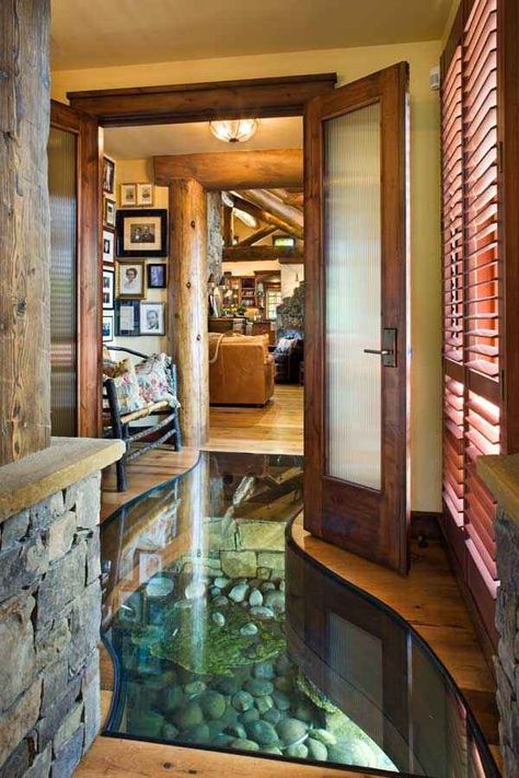 A Creek That Runs Through Your Hallway | 36 Things You Obviously Need In Your New Home Up House, Glass Floor, Earthship, House Built, Style At Home, Glass House, Log Homes, Design Case, Home Fashion