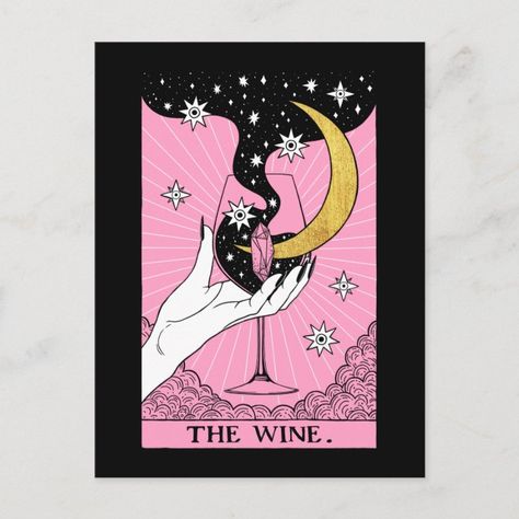 Tarot Themed Birthday Party, Tarot Card Invitation, Tarot Birthday Party, Tarot Card Party, Witchcraft Birthday, Tarot Party, Pink Tarot, Wine Bottle Design, Wine Painting