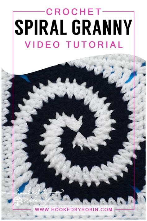 Crochet Spiral Granny Square Motif [Free Video Tutorial & Written Pattern!] — Hooked by Robin Spiral Afghan Crochet Pattern, Granny Spiral Crochet Free Pattern, Spiral Star Crochet Pattern, Granny Square Swirl Pattern, Spiral Square Crochet, Crochet Swirl Granny Square, Pretty Granny Square Pattern, Candy Granny Square, Puff Stitch Granny Square Pattern