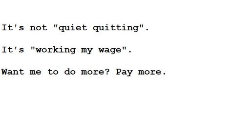 It's not "quiet quitting". It's "working my wage". Want me to do more? Pay more. Quiet Quitting, Hard Truth, Work Quotes, Do More, Life Hacks, Quotes