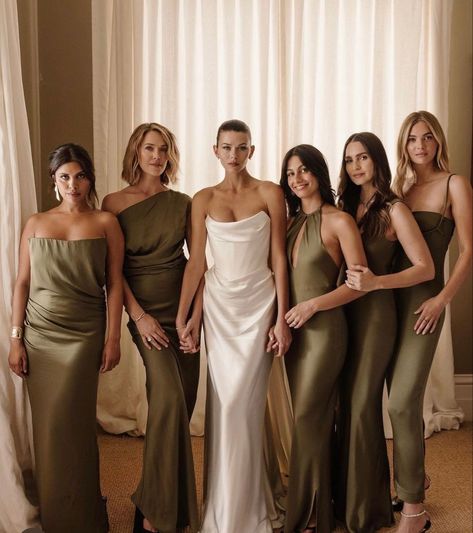 Wedding Ideas 2024, Georgia Fowler, Fall Bridesmaids, Modern Bridesmaid, Fall Bridesmaid Dresses, Custom Bridesmaid Dress, Bridesmaid Colors, Bridesmaid Inspiration, Green Bridesmaid