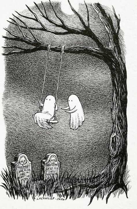 Halloween Cartoon, A Tree, Ghost, Halloween, Art