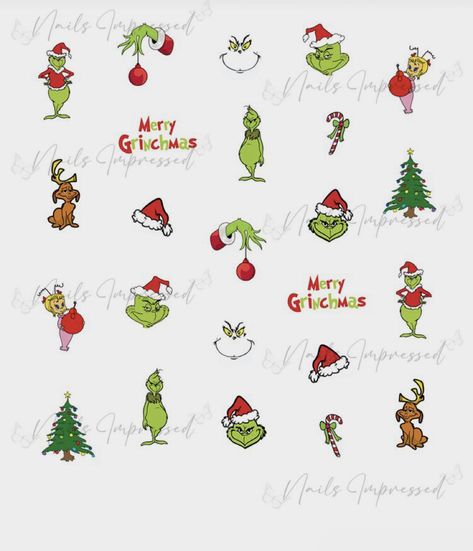 Christmas Nail Trends, All Nail Shapes, O Grinch, Snowflake Nail Design, Nail Art Noel, The Grinch Christmas, Waterslide Nail Decals, Christmas Nail Stickers, Impress Nails