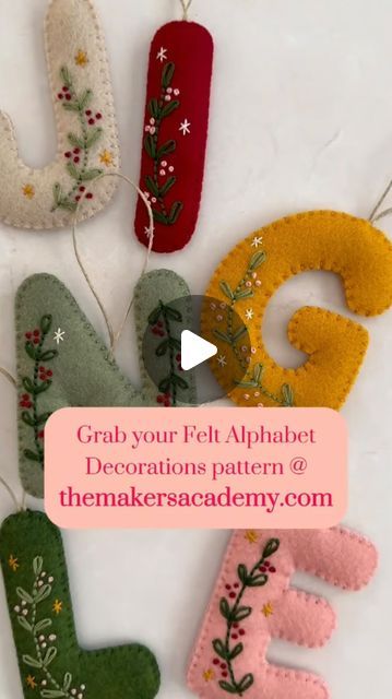 Julie Stuart ⋒ on Instagram: "We’ve combined stitching and felt decorations in our December member’s pattern Felt Alphabet Decorations by the incredibly talented Jess of @otterbeestitching! 

We are in love with Jess’s cute and cozy embroidered felt creations and are excited for our members to try something a little different by combining felt and embroidery to create something super magical for Christmas. These alphabet letters can be stitched up to represent different members of your family and be brought out year after year to celebrate Christmas. They would also make amazing Christmas gifts for friends and family! 🎊

This pattern is only available in our Maker’s Academy: themakersacademy.com 😊

#embroidery #modernembroidery #DIY #christmasdecorations #christmas" Felt Letter Template Free Printable, Diy Felt Letters, Diy Stocking Name Tags, Diy Felt Stocking, Hand Embroidery Christmas Ornaments, Felt Letter Ornaments, Felt Ornaments Patterns Free, Felt Embroidery Projects, Free Christmas Embroidery Patterns