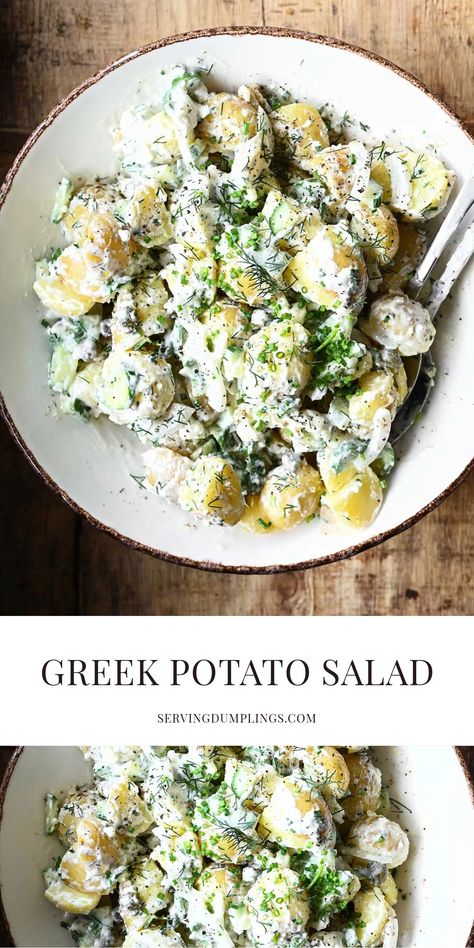 Lemon Greek Potato Salad, Fresh Potato Salad, Potato Salad Japanese, Greek Yogurt Potato Salad, Asian Potato Salad, Greek Potato Salad Recipe, Greek Food For A Crowd, Mediterranean Potato Salad, Greek Sides Dishes