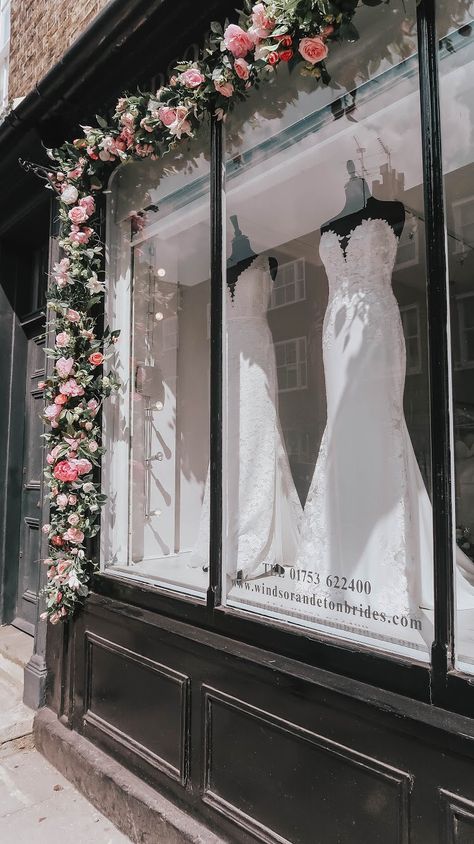 Bridal Shop Window Display, Storefront Decor, Lingerie Store Design, Bridal Boutique Interior, Lauren Asher, Barbie Bridal, Window Decorations, Wedding Dress Boutiques, Bridal Photoshoot