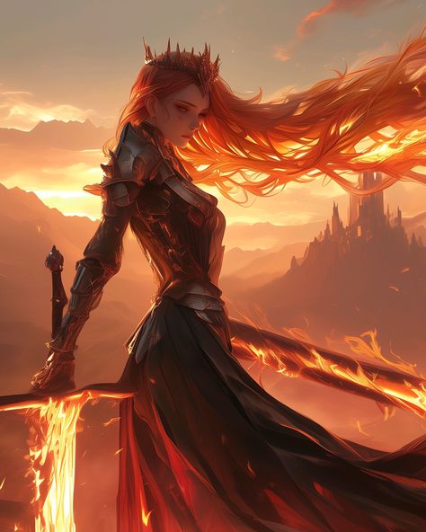 Embrace your inner fire and passion with the Queen of Flames 🔥👑 Let her fearless energy inspire you to pursue your goals with confidence and strength. #QueenOfFlames #Tarot #EmbraceYourPower 🔥👑✨ Goddess Of Fire Fantasy Art, Fire Princess Fantasy Art, Phoenix Warrior Woman, Fire Queen Art, Fire Manipulate, Angry Character Art, Fire Warrior Fantasy Art, Fire Fantasy Aesthetic, Fire People Art