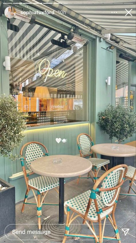 Sage Green Theme, Cafe Exterior, Green Cafe, Blue Cafe, Bakery Design Interior, Cafe Seating, Cafe Concept, Cafe Shop Design, Coffee Shops Interior