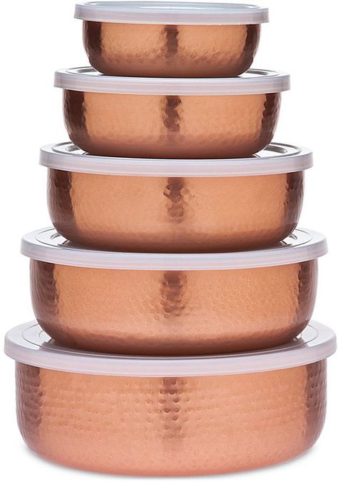 Godinger 5-Pc. Hammered Copper Storage Bowl Set Copper Kitchen Accessories, Rose Gold Kitchen, Copper Kitchen Decor, Desain Pantry, Gold Kitchen, Copper Pots, Copper Kitchen, Decor Essentials, Kitchen Themes