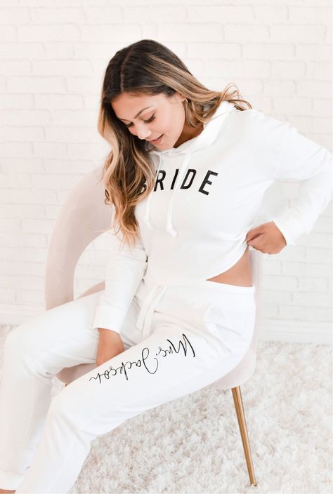 Gifts For Bride To Be, Personalized Bride Robe, Gold Sequin Romper, Mrs Gifts, White Jogger Pants, Engagement Gifts For Bride, Winter Wedding Planning, Gifts For Bride, Capsule Closet