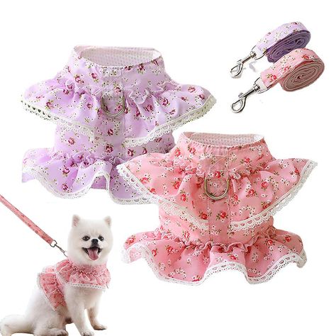 PRICES MAY VARY. Size: Small Dogs Cats Boy Girl for Dogs Dress, Puppy Clothes, DO NOT fit any medium or large dog breeds. Please priority follw the chest size. Size S: Neck is 9.84inches / 25cm, Back is 9.84inches / 25cm, Chest is 13.78inches / 35cm. Material: Dog Dress Made of 100% soft cotton fabric, soft, breathable, lightweight and moisture wicking. Super friendly to sensitive skin, no smell, comfortable to wear and perfect to protect the skin of your pet dog cat. Fashionable design: Dog dre Pet Clothes Patterns, Dress Harness, Princess Clothes, Dog Harness Dress, Vest Harness, Puppy Dress, Walking Outfits, Puppy Harness, Harness Dress