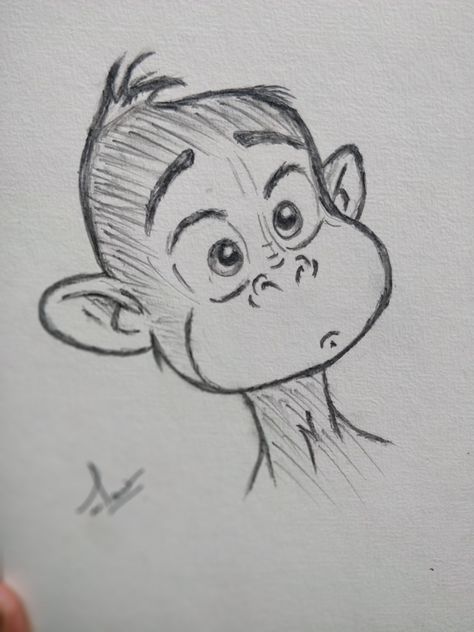 Cute pencil sketch of monkey by adnan amir Cool Drawings Sketches, Monkey Sketch Easy, Funny Faces Sketch, Cute Funny Sketches, Big Sketches, Drawing Monkey, Draw Monkey, Monkey Drawing Sketch, Party Sketch