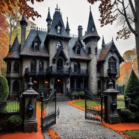 Gothic Ranch House, Minecraft Ranch, Gothic Houses, Gothic Victorian House, Curbside Appeal, Gothic Homes, Vampire House, Whimsical Houses, Goth Houses