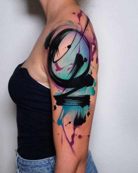 Abstract Tattoo For Women, Abstract Watercolor Tattoo, Star Tattoo On Shoulder, Tattoo Abstract, Abstract Art Tattoo, Abstract Tattoo Ideas, Girl Shoulder Tattoos, Butterfly Tattoo On Shoulder, Brush Tattoo