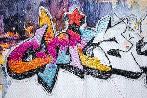 Street Art Fashion, Graffiti Names, Canvas Embroidery, A Level Textiles, 3d Paper Art, Textiles Projects, Textile Projects, Free Motion Embroidery, Graffiti Wall Art