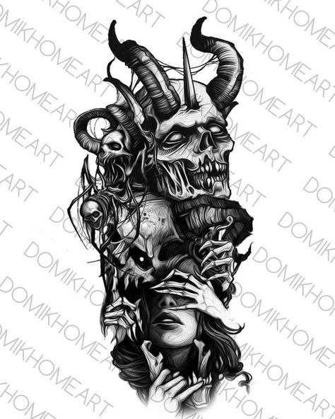 Demonic Leg Sleeve Tattoo, Skull Nun Tattoo, Dark Nun Tattoo, Demon Shoulder Tattoo, Evil Tattoos For Men, Dark Forearm Tattoo, Demon Sleeve Tattoo, Demon Back Tattoo, Demons Tattoo Ideas