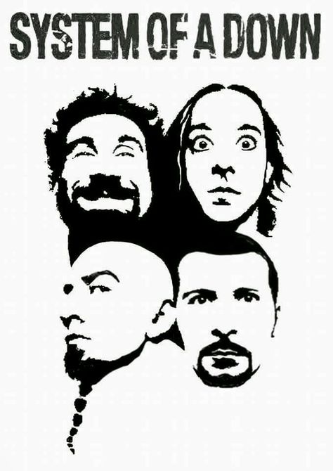 SOAD Rock Music Art Ideas, System Of A Down Poster Vintage, Black And White Rock Posters, Soad Band Tattoo, Band Poster Drawing, Soad System Of A Down Art, System Of A Down Patch, Black And White Band Posters, System Of A Down Drawing