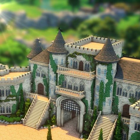 Kikoibuids on Instagram: "A Castle estate on a 64x64 lot in Windenburg, with the latest #CastleEstateKit 🏰🥰  - I am currently debating on how to furnish the interior. It could be either a huge estate for a single wealthy family, OR a luxury condo complex (multiple apartments). I have polls currently running in my stories, on my youtube channel and on Twitter, if you want to help me decide 😉 - Speed build on my channel  #CastleEstateKit #EAPartner #showusyourbuilds #thesims4creations" Sims 4 Castle Floor Plans, Small Castle Layout, Sims 4 Apartment Complex Cc, Castle In Bloxburg, Castle Layout Floor Plans, Sims 4 Castle Layout, Castle Floor Plans Medieval, Bloxburg Castle Layout, Sims 4 Castle