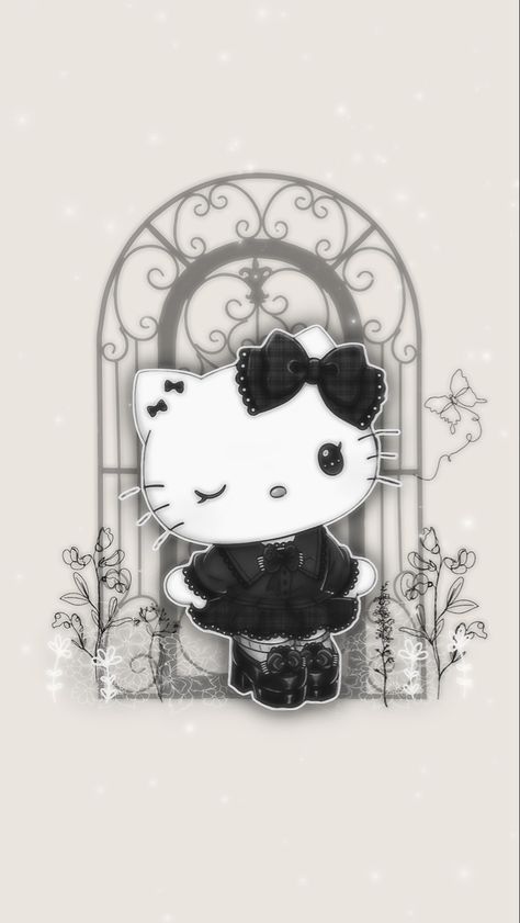 Goth Hello Kitty Aesthetic, Wallpaper Gothic, Gothic Characters, Hello Kitty Aesthetic, Hello Kitty Backgrounds, Friends Wallpaper, Cute Doodles Drawings, Kitty Wallpaper, Hello Kitty Wallpaper