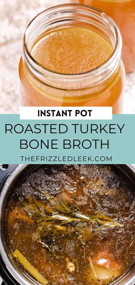 We are going to show you how to make turkey bone broth. Don't throw away the leftover turkey carcass. It will make the most delicious turkey bone broth. I love using this stock for soups, gravies, and sauces. We make this recipe in the Instant Pot. Bone broths can be made in a crockpot, over, or stovetop as well. #bonebroth #turkeystock #turkeybonebroth Bone Broth Instant Pot, Turkey Stock Recipe, Turkey Soup From Carcass, Quick Turkey, Instant Pot Turkey, Homemade Bone Broth, Stock Recipes, How To Make Turkey, Crockpot Turkey