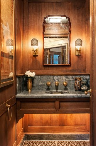 Fairfax & Sammons Architecture Upper West Side Apartment - NYC Upper West Side Apartment, Traditional Bathrooms, Inglenook Fireplace, Apartment Renovation, Traditional Building, Arts Crafts Style, Downstairs Bathroom, Powder Bath, Wood Panel Walls