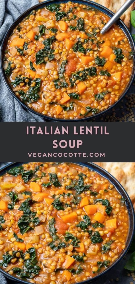 Lentil Recipes Italian, Feel Better Soup, Lentil Soup Recipe Healthy, Vegan Cocotte, Italian Lentil Soup Recipe, Immune Boosting Soup, Homemade Lentil Soup, Lentil Sausage Soup, Recipes For Winter