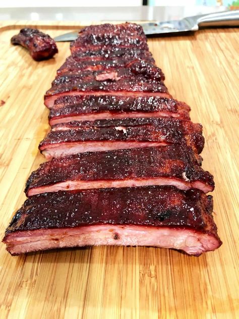 Smoked Baby Back Ribs on a Pellet Grill (7 Easy Steps) - Simply Meat Smoking Pellet Grill Ribs, Pit Boss Pellet Grill Recipes, Babyback Ribs, Grilled Baby Back Ribs, Pellet Smoker Recipes, Pork Ribs Grilled, Bbq Baby Back Ribs, Smoked Pork Ribs, Sweet Bbq Sauce