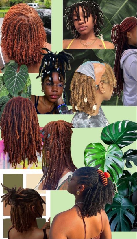 Earthy Hairstyles Natural Hair, Loc Baddie Aesthetic, Earthy Black Woman Hairstyle, Locs Aesthetic Black Women, Loc Girl Aesthetic, Women With Locs Fashion, Unique Loc Hairstyles, Locs Black Women Color, Black Women Style Fashion