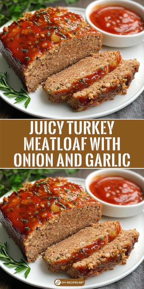 Learn how to make juicy turkey meatloaf with sautéed onions and garlic for extra flavor. A perfect comfort food dish! How To Make A Meatloaf, Meatloaf With Turkey Meat, Stove Top Turkey Meatloaf, Meatloaf With Ground Turkey, Smoked Turkey Meatloaf, Chinese Meatloaf, Meatloaf Recipes Turkey, Best Turkey Meatloaf Recipes, Simple Turkey Meatloaf