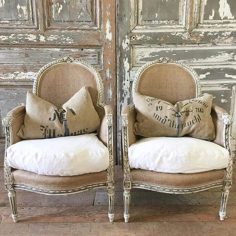 Chair Deconstructed Chair, Bergere Chairs, Rustic Mediterranean, Rustic Furniture Diy, Reupholster Furniture, Bergere Chair, Chair Makeover, French Chairs, French Country House