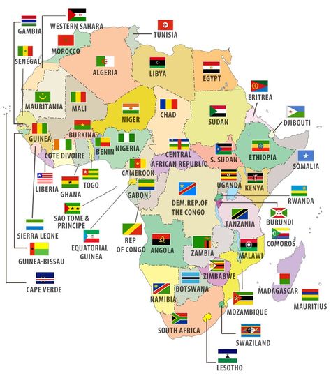 List Of African Countries, Africa Art Design, Africa Flag, Countries And Flags, Flags With Names, African Flag, Geography Map, World Geography, Country Maps