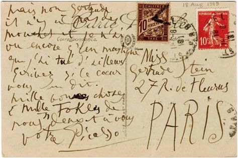 Picasso postcard Gertrude Stein, Jean Cocteau, Georges Braque, Mail Art, Letter Writing, Pablo Picasso, Post Cards, Love Letters, Postage Stamps