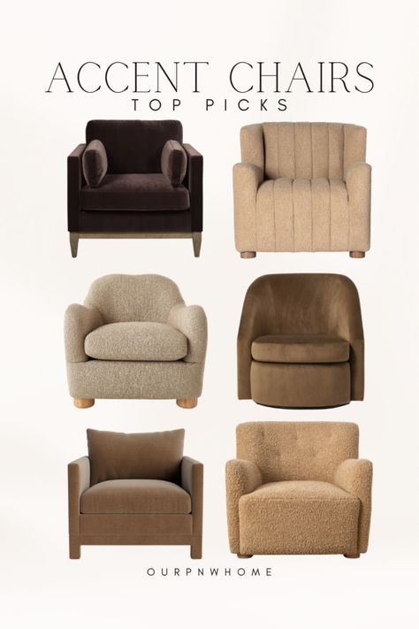 Velvet Living Room Chairs, Brown Sofa Chair, Affordable Swivel Chair, Tan Accent Chairs For Living Room, Rh Accent Chair, Tan Leather Accent Chair Living Rooms, Accent Chair Neutral, Brown Velvet Chairs Living Room, Boucle Wingback Chair