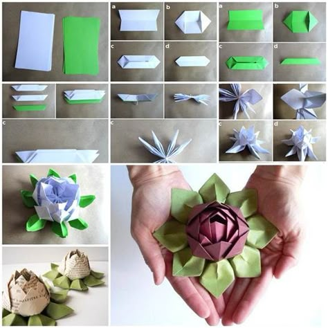 Lotus Origami, Origami Lotus, Origami Lotus Flower, Origami Hearts, Paper Lotus, Tutorial Origami, Diy Flores, Folding Origami, How To Make Origami