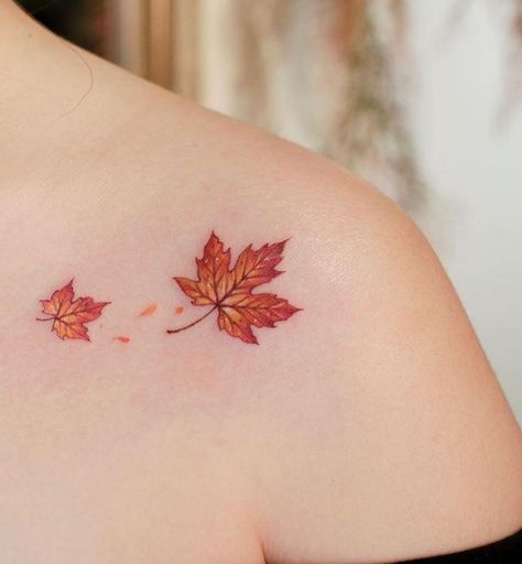 30 Elegant Maple Leaf Tattoos for Your Inspiration Maple Leaves Tattoo, Autumn Leaves Tattoo, Sycamore Leaves, Maple Leaf Tattoos, Fall Leaves Tattoo, Montreal Tattoo, Fall Tattoo, Front Shoulder Tattoos, Leaves Tattoo