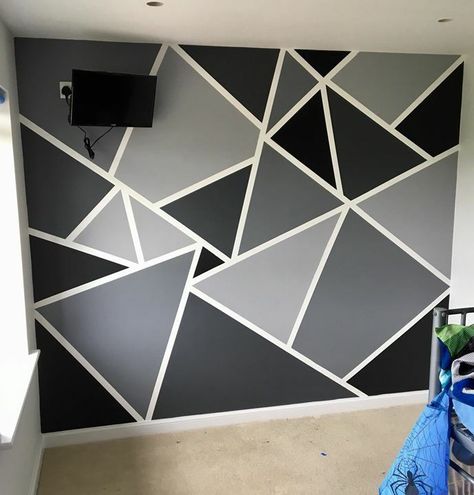 Geometric Wall Paint, Wall Paint Patterns, Gray Painted Walls, Paint Bedroom, Grey Accent Wall, Triangle Wall, Room Wall Painting, Bedroom Wall Designs, Wall Painting Decor