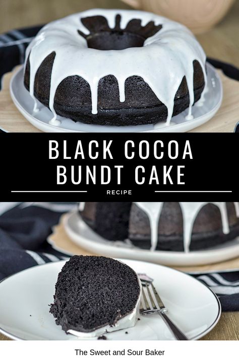 Black Cocoa Recipes, Black Cocoa Cake Recipe, Goth Cake Recipe, Halloween Bundt Cake Ideas, Black Cake Icing, Black Velvet Bundt Cake, Black Cocoa Powder Recipes, Black Cocoa Powder Frosting, Easy Black Velvet Cake Recipe