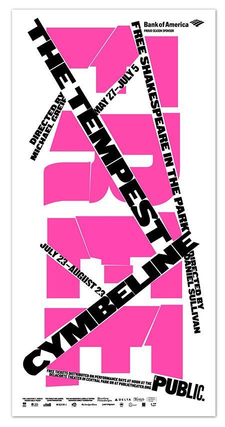 Shell Graphic, Shakespeare In The Park, Public Theater, Paula Scher, 타이포그래피 포스터 디자인, Theatre Poster, Type Posters, Graphic Design Tips, Environmental Graphics