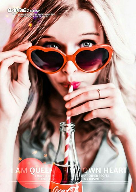 Coca cola 😍#Dp Retro Photoshoot, Heart Glasses, Vintage Photoshoot, Shaped Sunglasses, Blowing Bubbles, Heart Shaped Sunglasses, Girl Attitude, Foto Poses, Heart Sunglasses