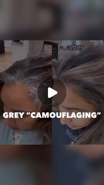 Emily Chen on Instagram: "My client was sick of seeing a hard demarcation line every 3-4 weeks. She wanted something that would work WITH her greys, but also expressed that she wasn’t ready to GO grey, so we did something in between. I absolutely LOVE using deposit-only demi’s for grey blending. The translucency embraces & works with the natural grey pattern, and I love how we get ZERO lift, which = NO exposed underlying warmth, which = a much softer & blended grow-out for my clients!   Here’s the formula breakdown:     1️⃣ “pre-blend” Goldwell colorance 30ml 7N, 5ml 7G, 35ml 2% colorance lotion (REGULAR colorance, not cover plus) - I don’t always do this step for grey camouflage, but if my client has areas of heavy grey, this will soften/mute them down a bit.   2️⃣ we did back-to-back wea Enhancing Gray Hair, Goldwell Colorance, Grey Blending, Covering Gray Hair, Gray Hair Growing Out, Blending Gray Hair, Hair Cover, Going Gray, Cover Gray