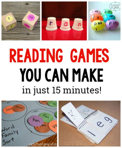 These fun reading games are quick to make - and so effective for learners in kindergarten and first grade! Such a great addition to your language arts instruction. #teachingreading #kindergarten #firstgrade Montessori, First Grade Reading Games, Fun Reading Games, Reading Games For Kids, First Grade Crafts, Fun Reading Activities, Literacy Games, Kindergarten Games, Games Kids